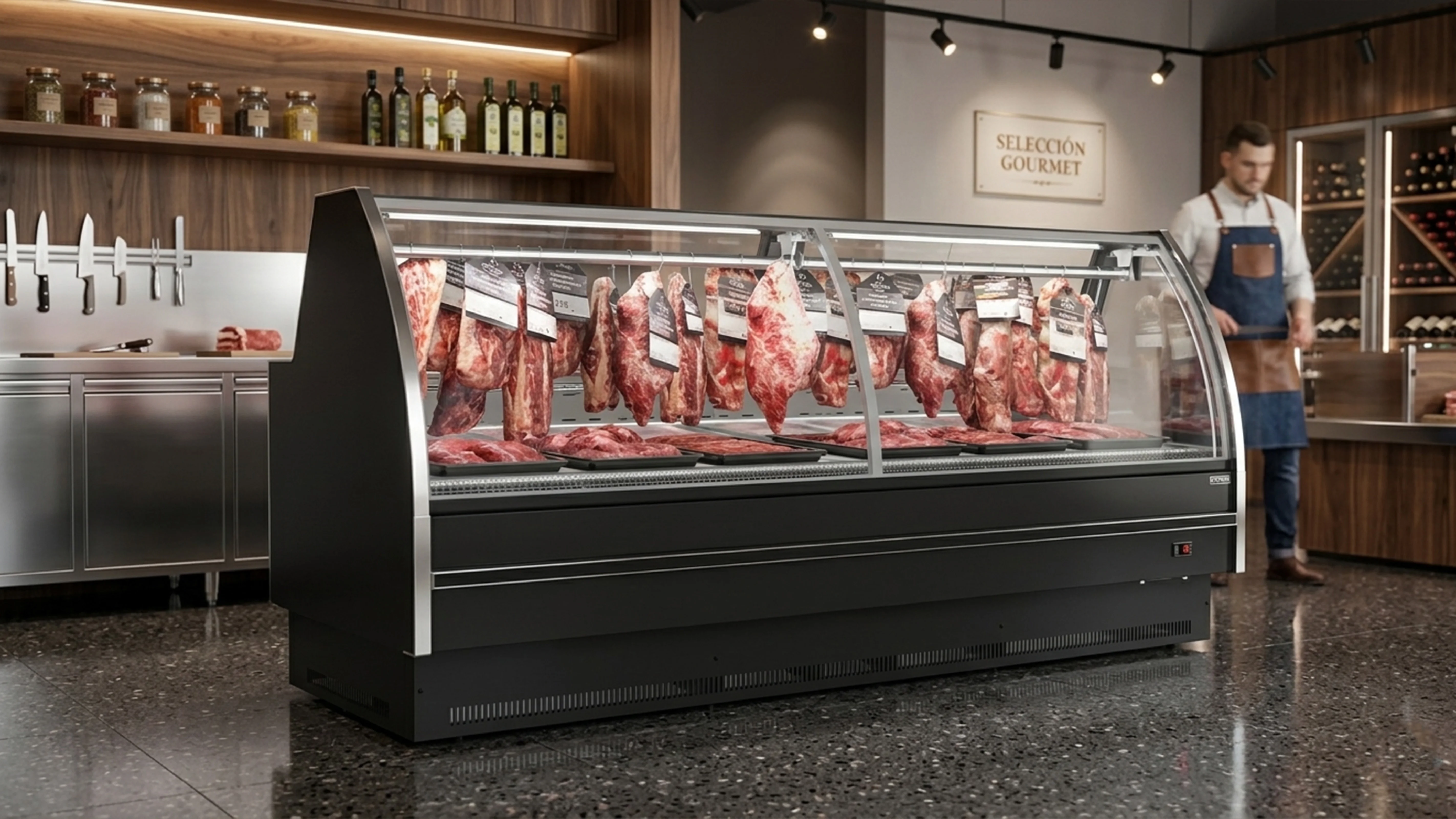 Vitrina Premium Carnicería Vidro Curvo Ganchera - EAPRVCG2500