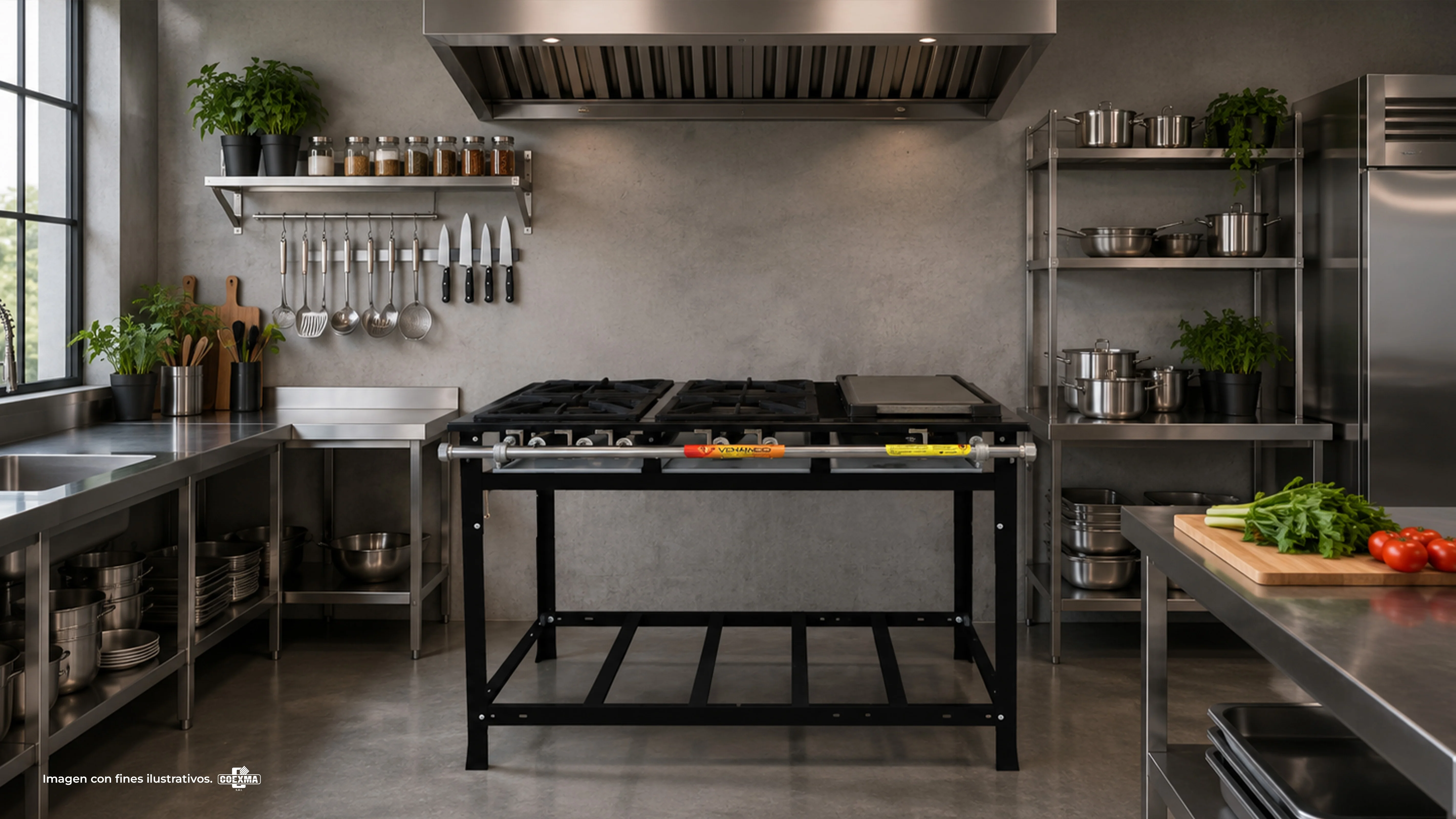 Cocina a Gas Industrial 4 Quemadores /E4Q2S2D con Espacio /Chapa