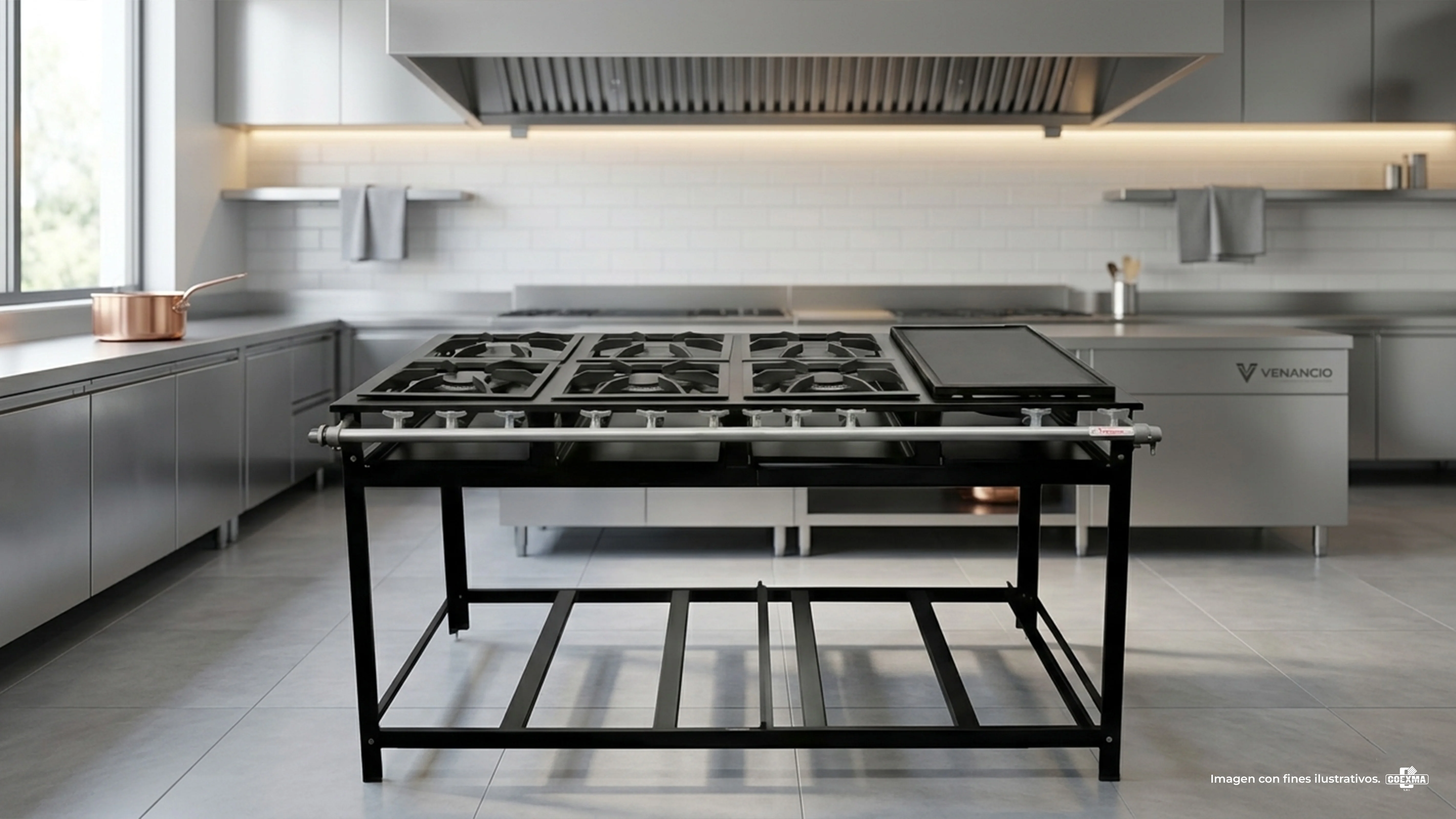 Cocina a Gas Industrial 6 Quemadores con Espacio /Chapa / E6EC / 3QS