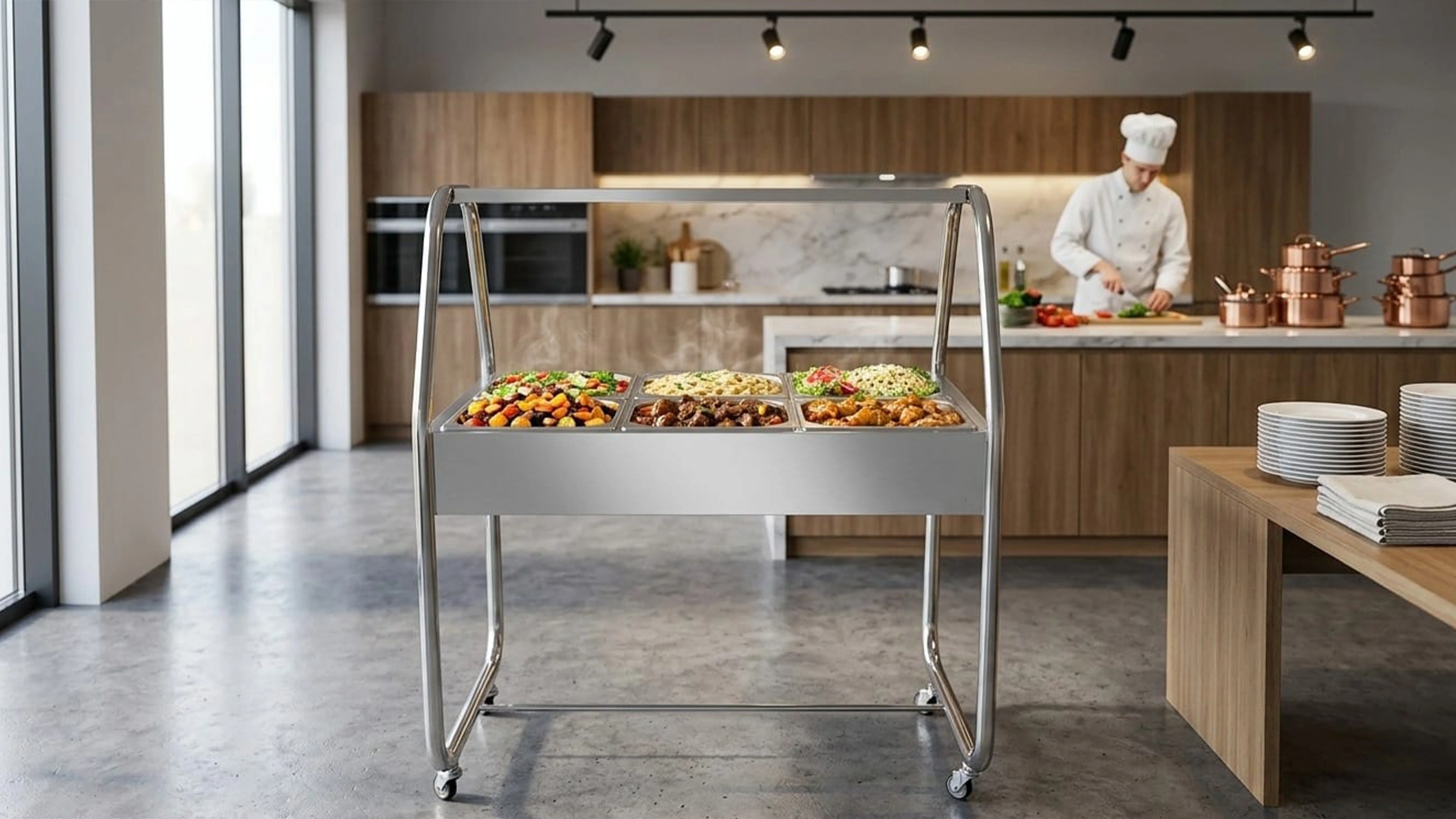 Buffet Central Caliente 6 Cubas 1/2 EA6TC Cromado