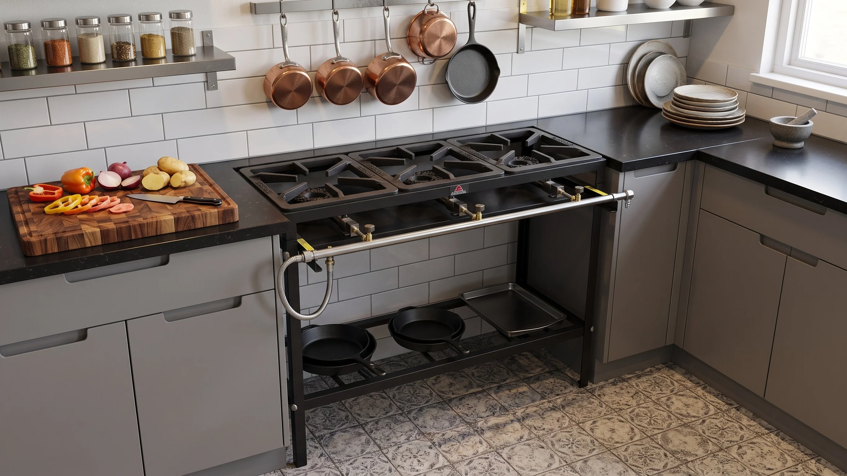 Cocina a Gas Industrial PREA-200 Alta Presión Pie 2 Quemadores