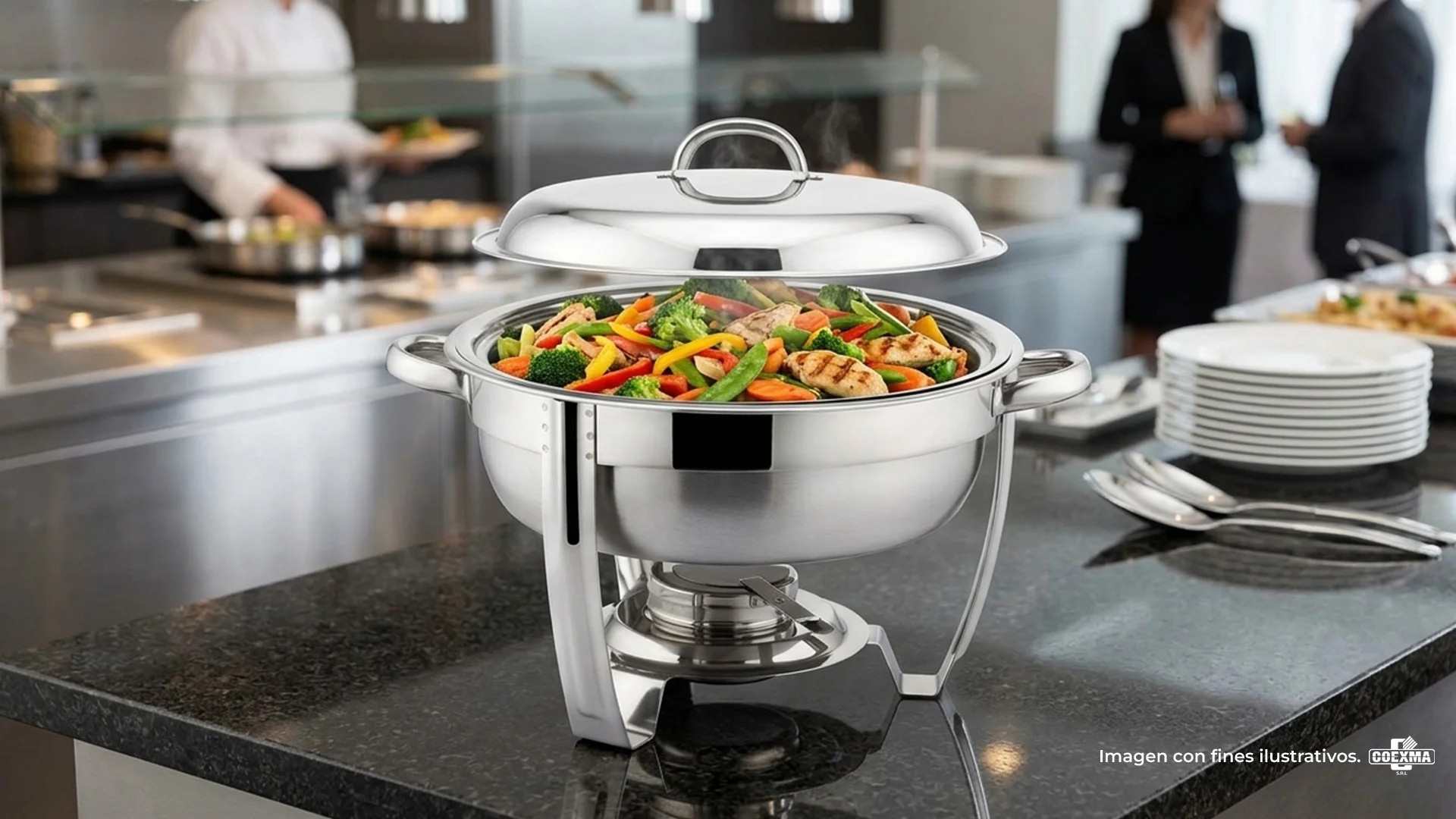 Calentador Rechaud para Buffet Circular 5.5 Litros Tapa Inoxidable