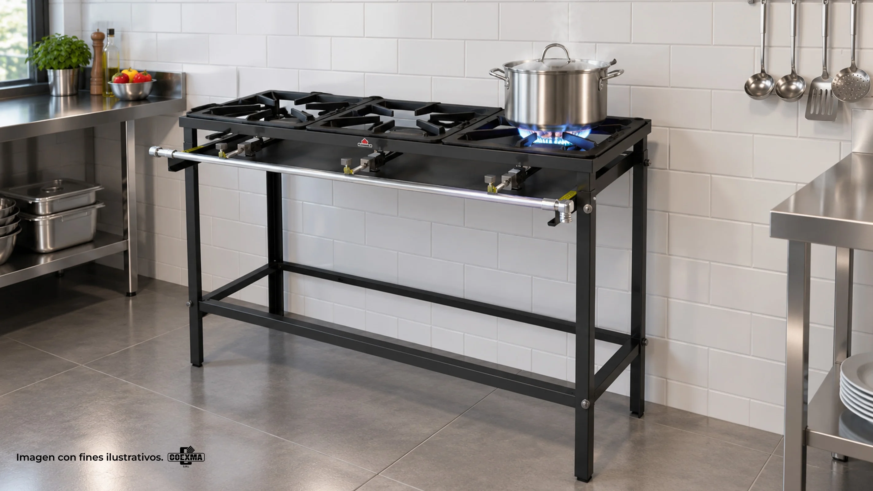 Cocina a Gas Industrial PREA-300 Alta Presión Pie 3 Quemadores
